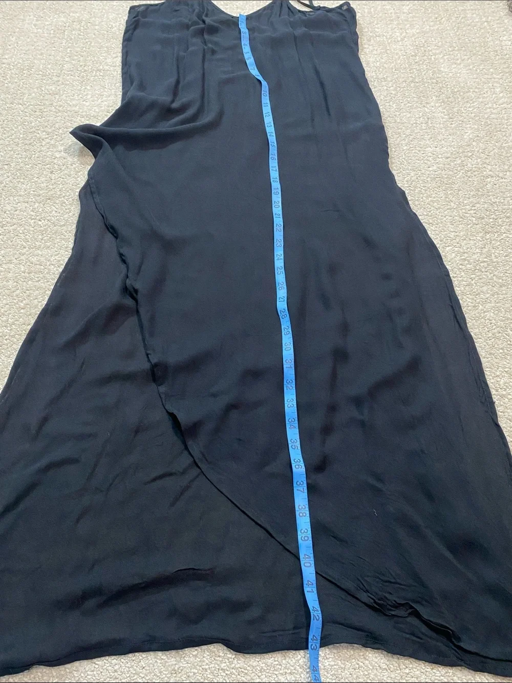 Free People Black Long Crisscross-Back Nightgown with Asymmetric Hem 100% Rayon